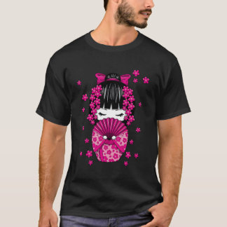 Kawaii Kokeshi Doll With Japanese Cherry Blossom F T-Shirt