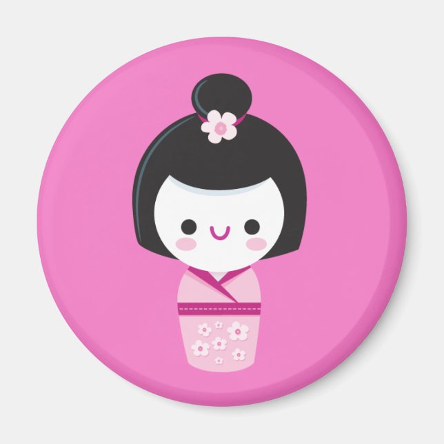 Kawaii Kokeshi - Pink Magnet (Front)