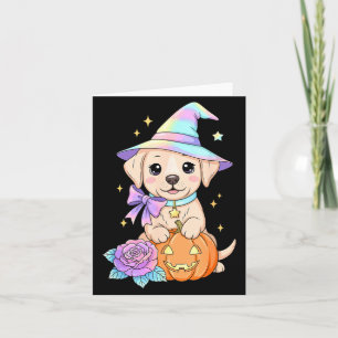 Kawaii Labrador Puppy Witch Pumpkin Halloween Card