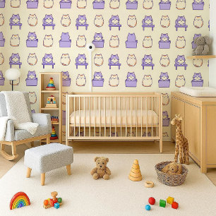 Kawaii Lavender Chonky Cat Pastel Nursery Wallpape Wallpaper