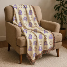 Kawaii Lavender Chonky Cat Pastel Throw Blanket