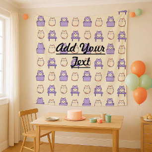 Kawaii Lavender Chonky Cat Pastel Wall Tapestry