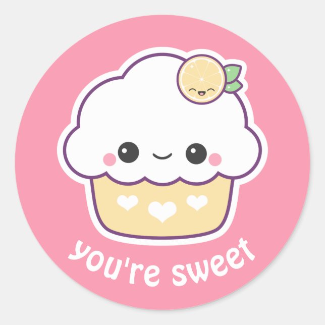 Kawaii Lemon Cupcake Classic Round Sticker (Front)