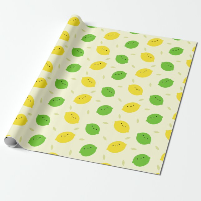 Kawaii Lemons & Limes Wrapping Paper (Unrolled)