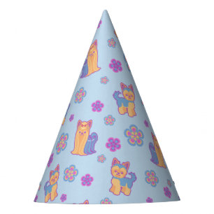 Kawaii Long and Short Hair Yorkie Cartoon Dogs Party Hat