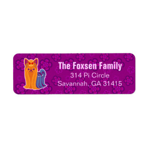 Kawaii Long Hair Yorkie Cartoon Dog Return Address Label