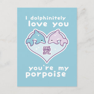 Kawaii Love Dolphins Postcard
