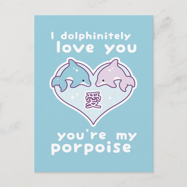 Kawaii Love Dolphins Postcard (Front)