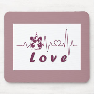 Kawaii Love Unicorn Heartbeat Mouse Pad
