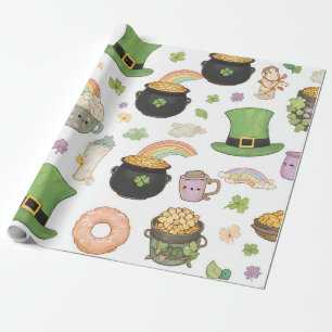 Kawaii Luck Charms St. Patrick's Day Pot of Gold Wrapping Paper