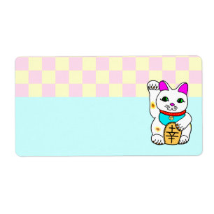 Kawaii Lucky Cat Maneki Neko Chequerboard