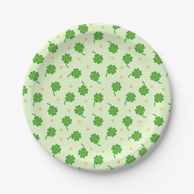 Kawaii Lucky Clover Paper Plate (Front)