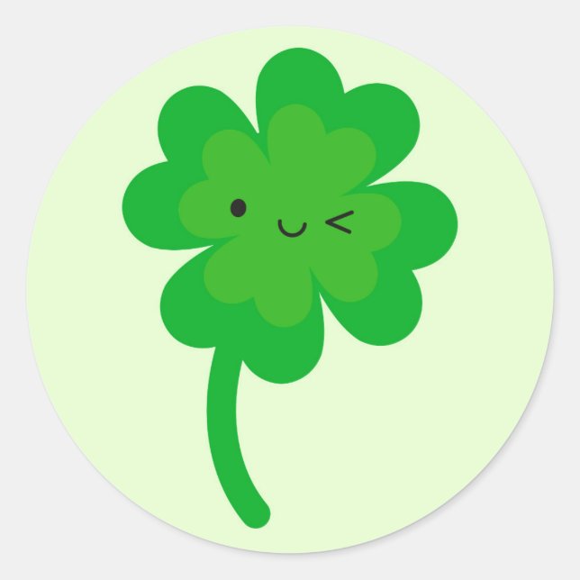 Kawaii Lucky Four Leaf Clover Classic Round Sticker (Front)