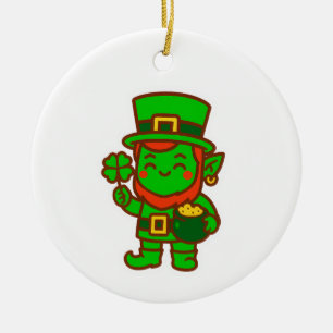 Kawaii Lucky Leprechaun Ceramic Ornament