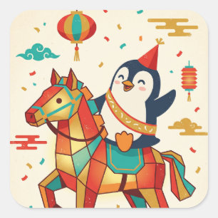 Kawaii Lunar Parade Year of the Horse Square Sticker