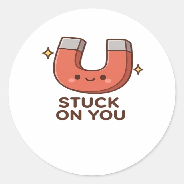 Kawaii Magnet Stuck On You Cute Playful Style  Classic Round Sticker (Front)