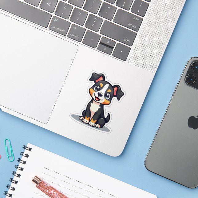 Kawaii Manchester Terrier Puppy – Sitting Pose (Laptop w/ iPhone)