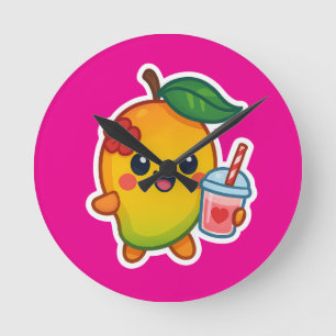 Kawaii Mango – Sweetheart Fruit with Heart Smoothi Round Clock