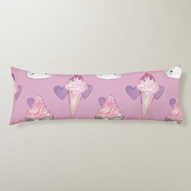 Kawaii Marshmallow & Ice Cream Pattern  Body Cushion (Front)