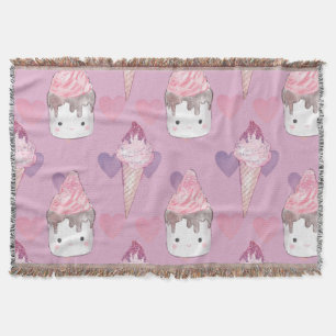 Kawaii Marshmallow & Ice Cream Pattern Throw Blanket