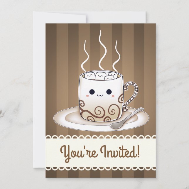 Kawaii Marshmallows Hot-Chocolate drink Invitation (Back)