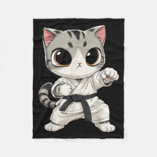 Kawaii Martial Arts Cat Karate Black Belt Funny Fleece Blanket