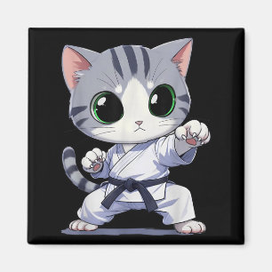 Kawaii Martial Arts Cat Karate Black Belt Funny Magnet