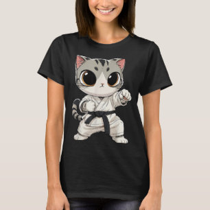 Kawaii Martial Arts Cat Karate Black Belt Funny T-Shirt