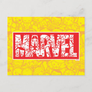 Kawaii Marvel Logo With Super Hero Pattern Postcard