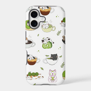 Kawaii Matcha Cat Seamless Pattern
