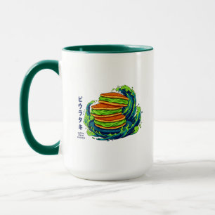 Kawaii Matcha Cream Pancakes Ocean Wave Art Mug