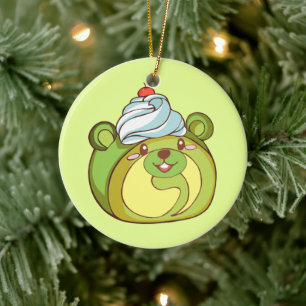 Kawaii Matcha Swiss Roll Bear Cake Ceramic Ornament