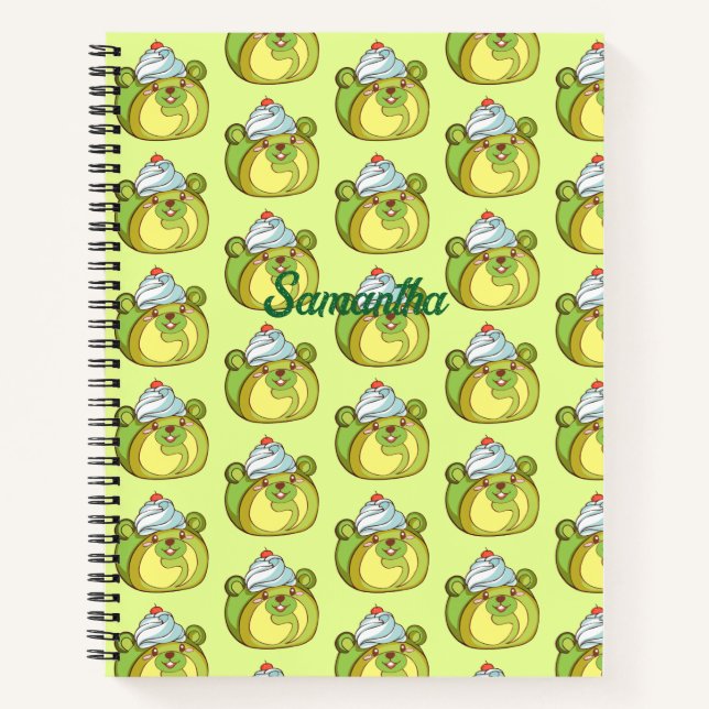 Kawaii Matcha Swiss Roll Bear Cake Notebook (Front)