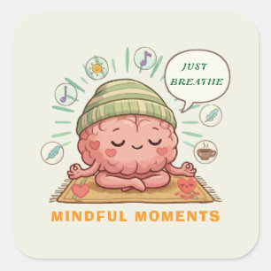 Kawaii Meditating Brain Zen Wellness Mental Healt Square Sticker