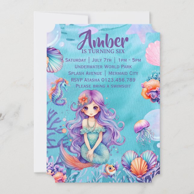 Kawaii Mermaid Party  Invitation (Front)