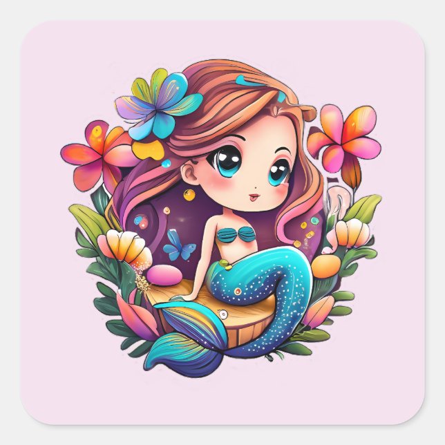 Kawaii Mermaid  Square Sticker (Front)