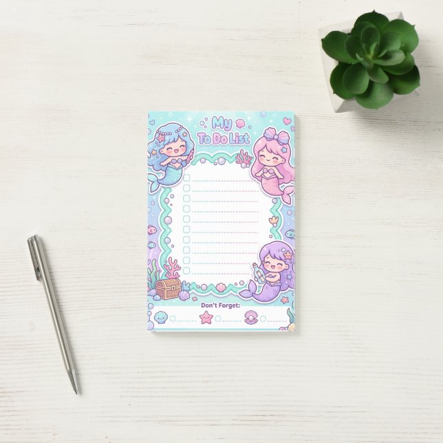 Kawaii Mermaid To-Do List Personalised Notepad (Office)