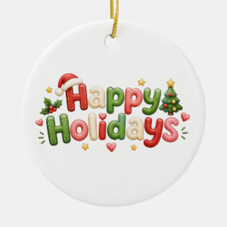 Kawaii Merry Christmas Ceramic Ornament