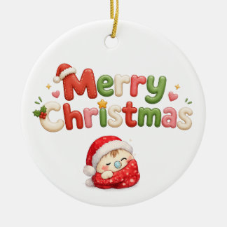 Kawaii Merry Christmas Ceramic Ornament