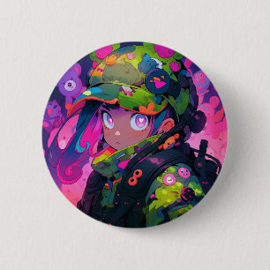 Kawaii Military Hunter Camouflage Heart Eyes Anime 6 Cm Round Badge