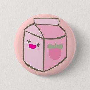 kawaii milk carton strawberry happy face 6 cm round badge