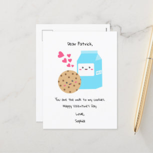 Kawaii Milk Cookies Valentine's Day Cute Sweet  Holiday Postcard