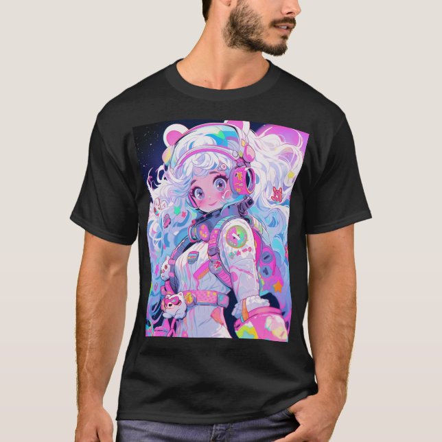 Kawaii Moe Pastel Space Astronaut Anime Girl T-Shirt (Front)