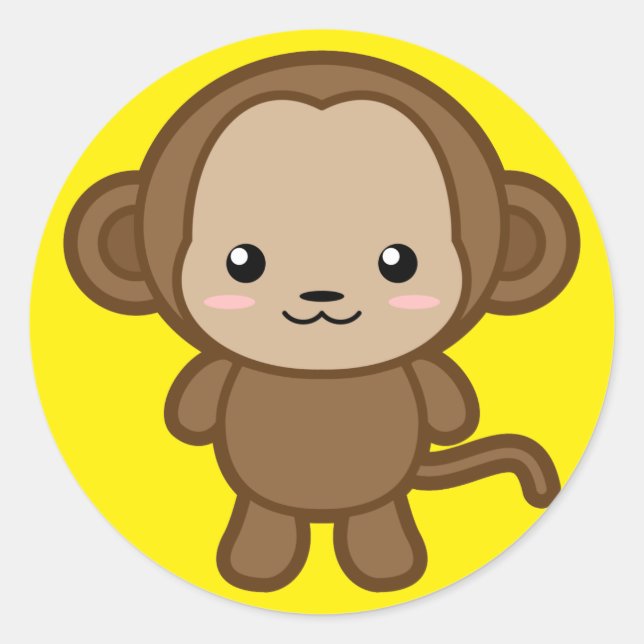 Kawaii Monkey Classic Round Sticker (Front)