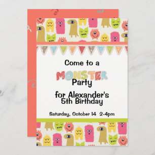 Kawaii Monster Birthday Party Invitation
