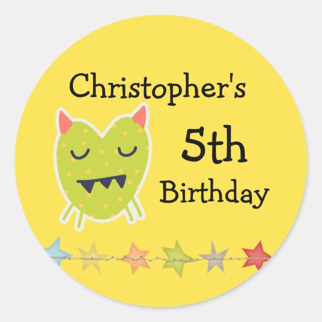 Kawaii Monster Birthday Stickers, Round Classic Round Sticker (Front)