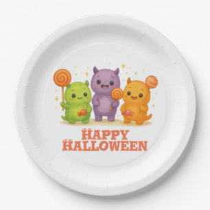 Kawaii Monsters & Lollipops Halloween Paper Plate