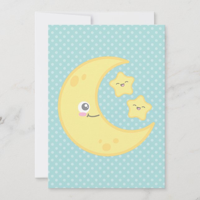 Kawaii Moon and Stars Baby Shower Invitations (Front)