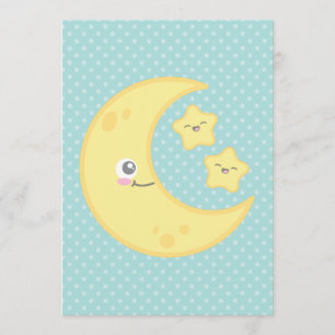 Kawaii Moon and Stars Baby Shower Invitations