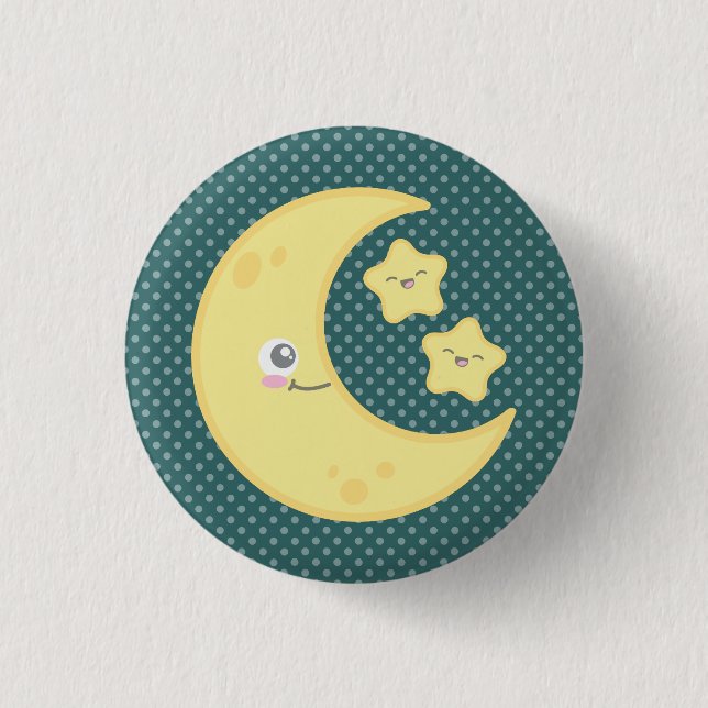 Kawaii Moon and Stars Button (Front)